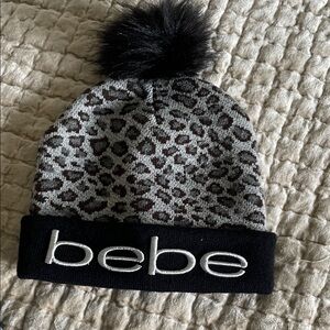 Bebe Leopard Print Kids Beanie with Pom
